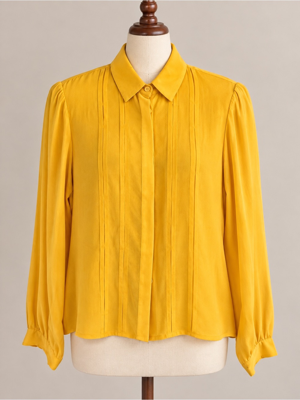 Vintage Jordan New York 100% Silk Blouse Golden Yellow Pintuck Size 9/10